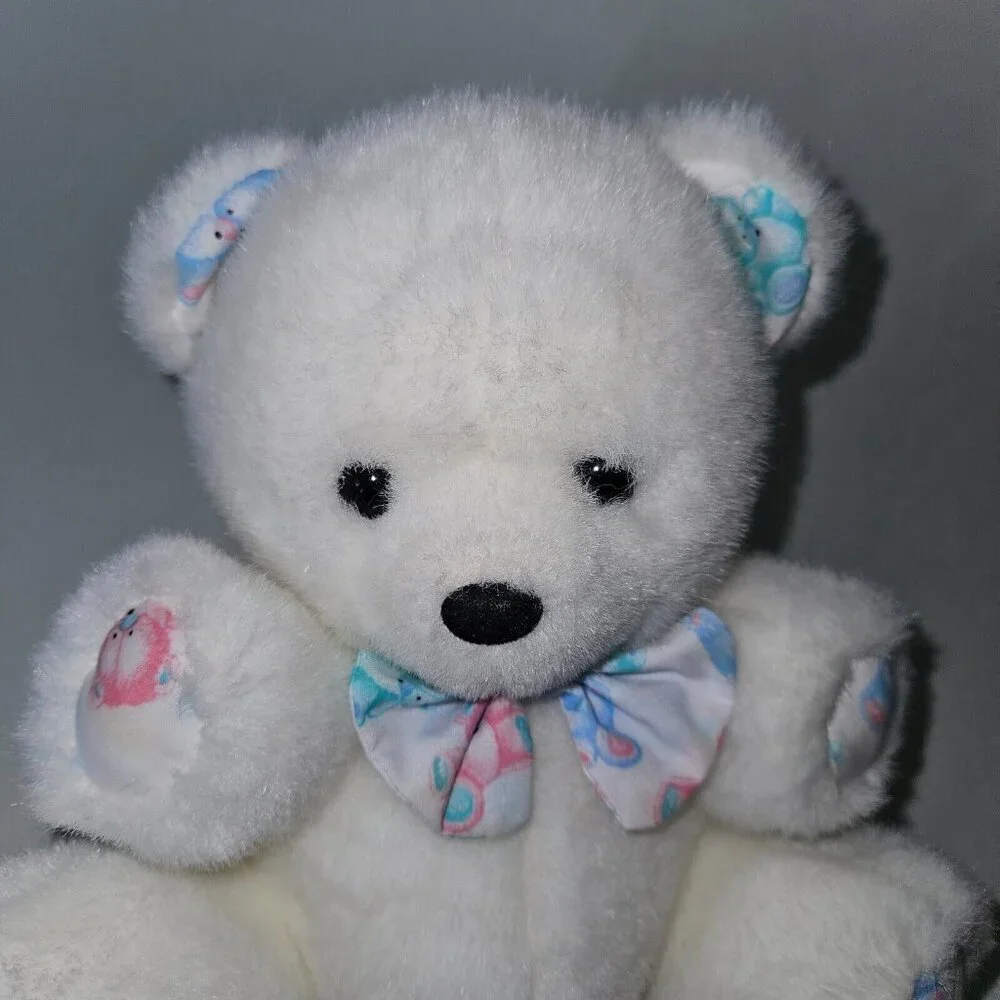 VTG Carter's White Teddy Bear Rattle Plush 8